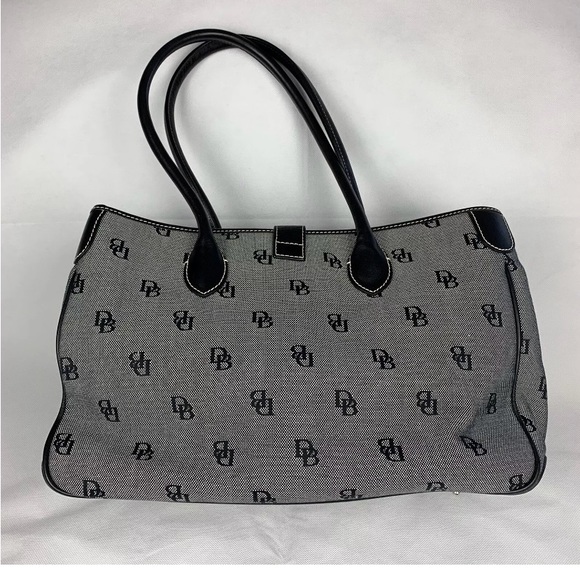 Dooney and Bourke Womens Satchel Handbag Canvas Leather Trim Black Gray Large - Picture 3 of 7